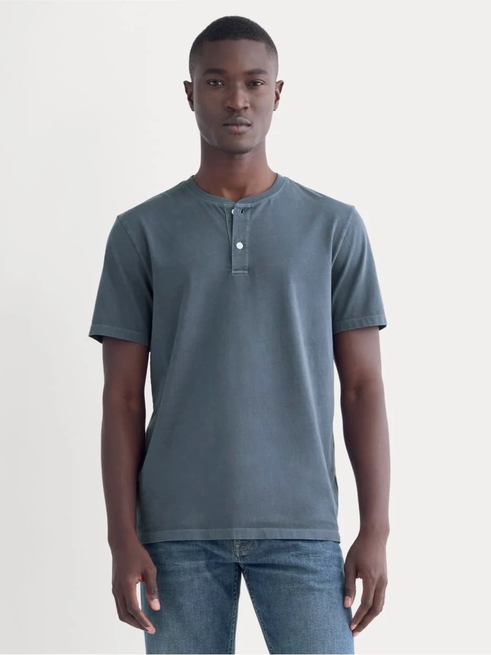 Everlane The Essential Organic Garment-Dyed Henley Navy L NWOT - Picture 1 of 15
